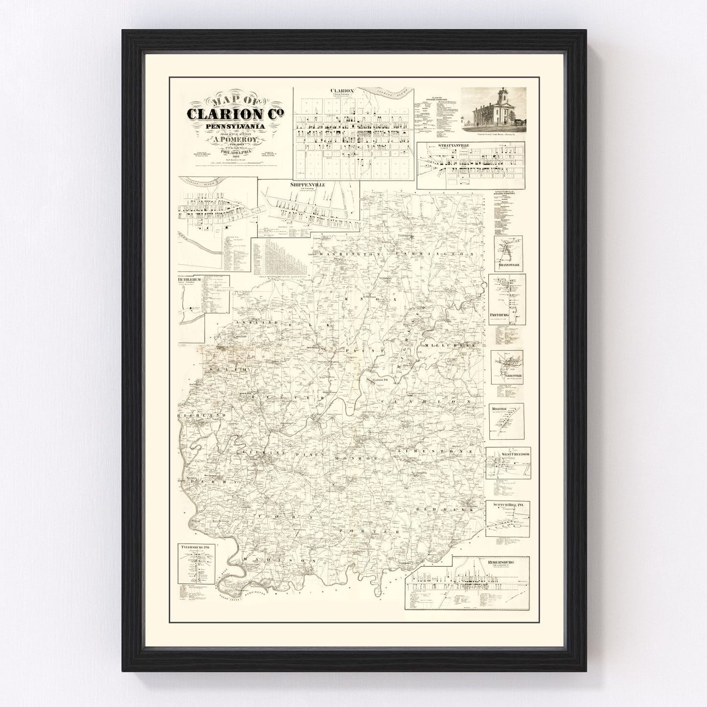Vintage Map of Clarion County, Pennsylvania 1865