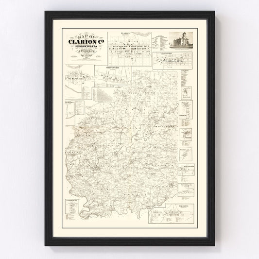 Vintage Map of Clarion County, Pennsylvania 1865