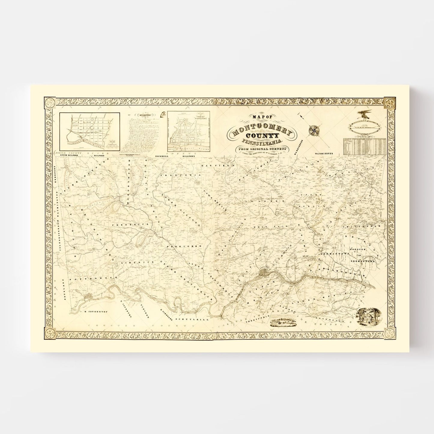 Vintage Map of Montgomery County, Pennsylvania 1849