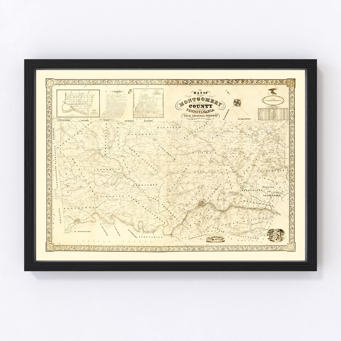 Vintage Map of Montgomery County, Pennsylvania 1849