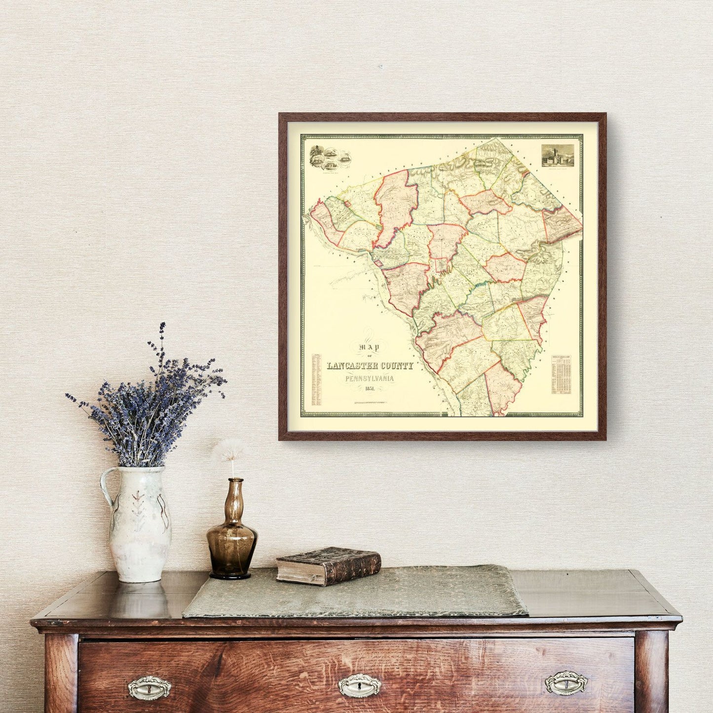 Vintage Map of Lancaster County, Pennsylvania 1851