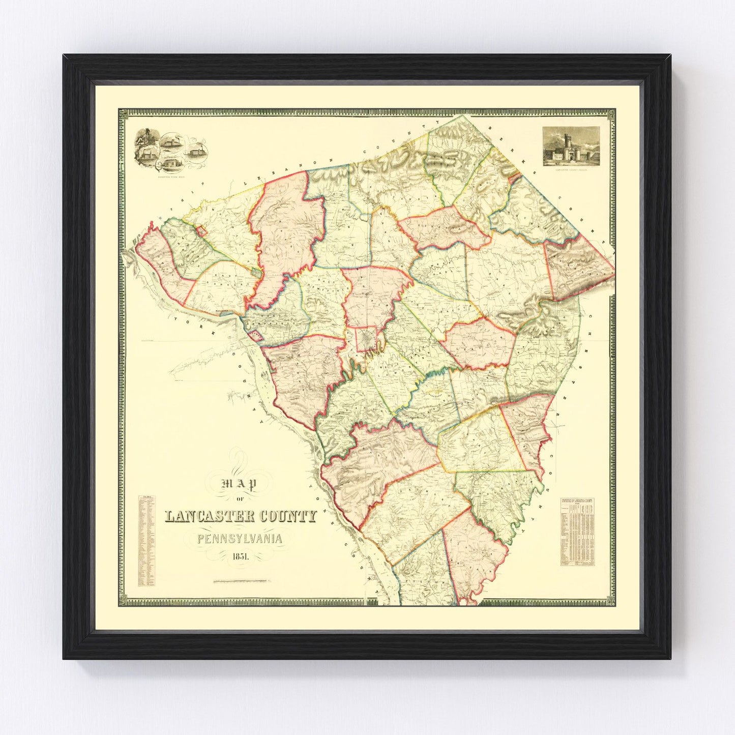 Vintage Map of Lancaster County, Pennsylvania 1851