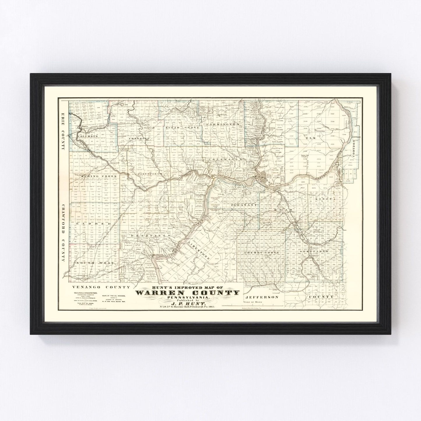 Vintage Map of Warren County, Pennsylvania 1865