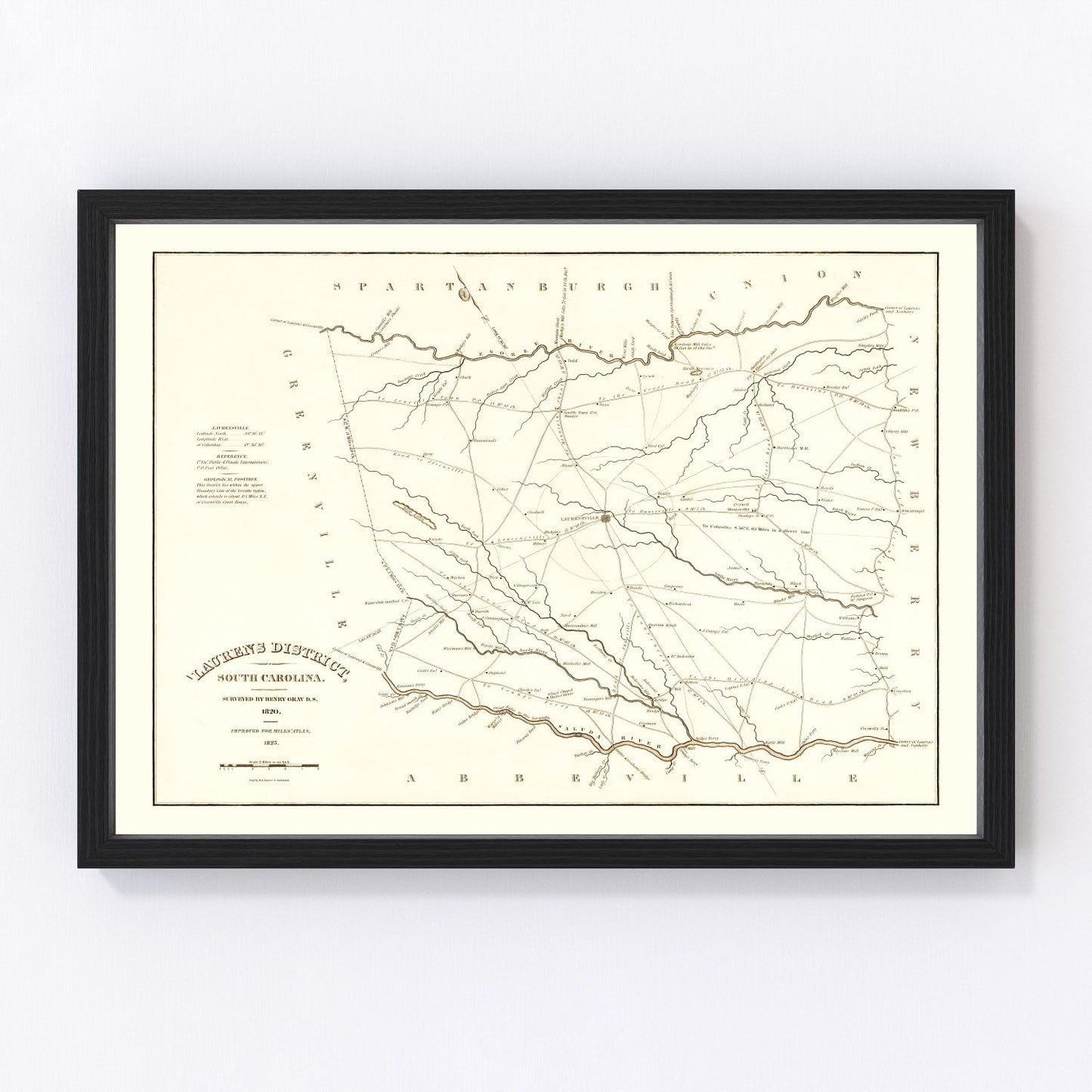 Vintage Map of Laurens County, South Carolina 1825