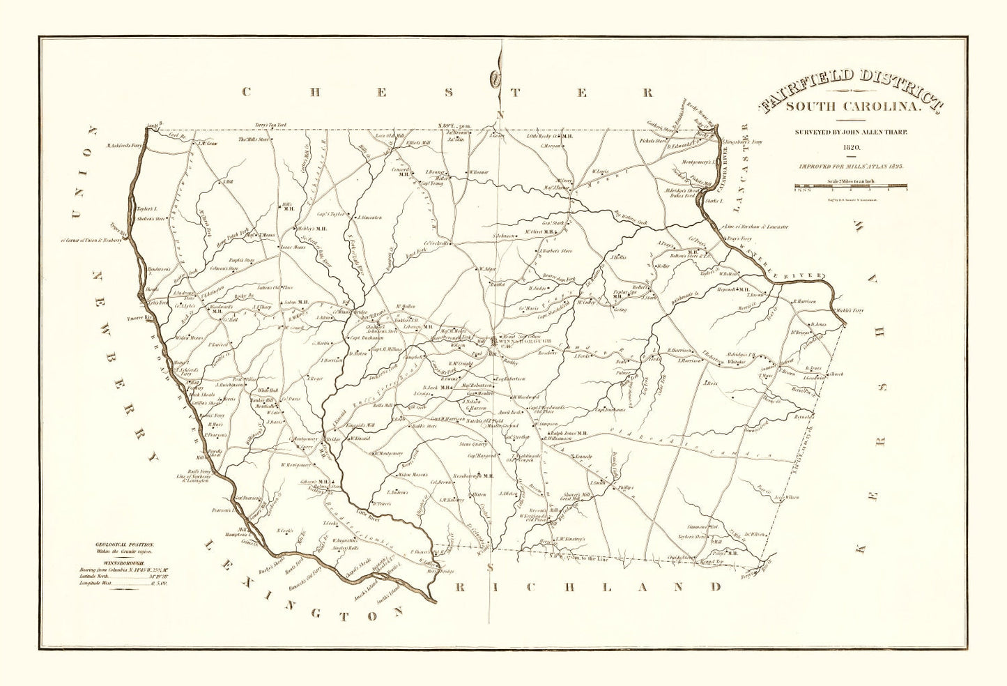 Vintage Map of Fairfield County, South Carolina 1825