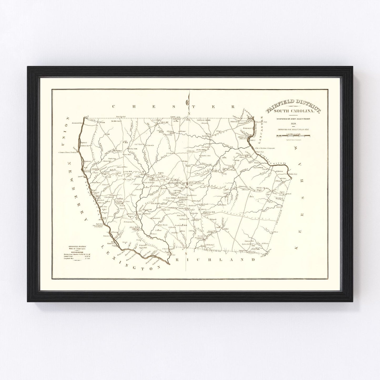Vintage Map of Fairfield County, South Carolina 1825