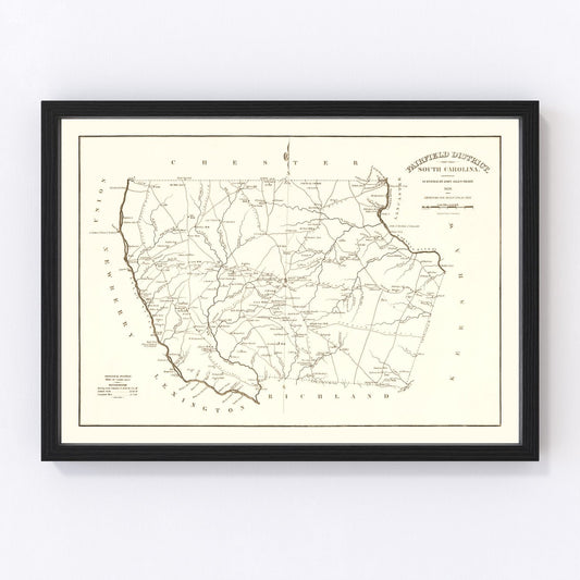 Vintage Map of Fairfield County, South Carolina 1825