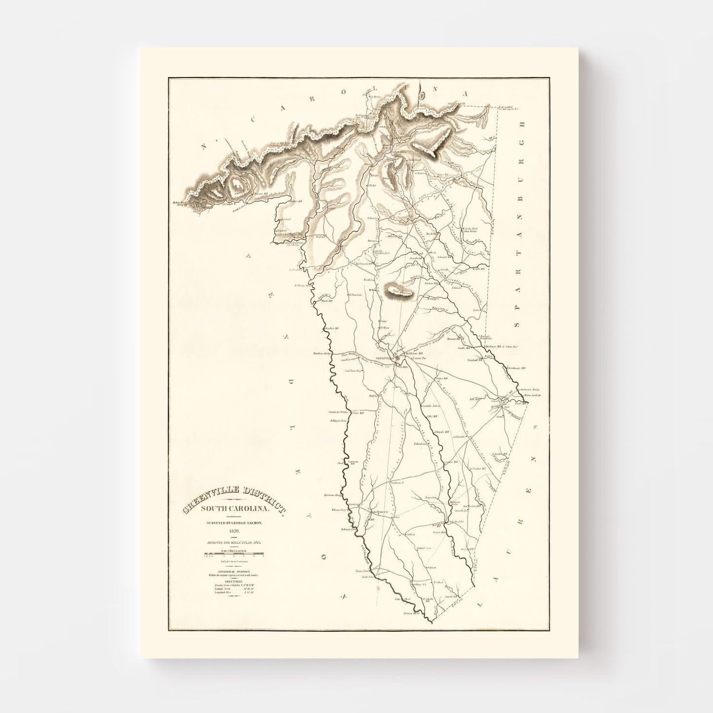 Vintage Map of Greenville County, South Carolina 1825