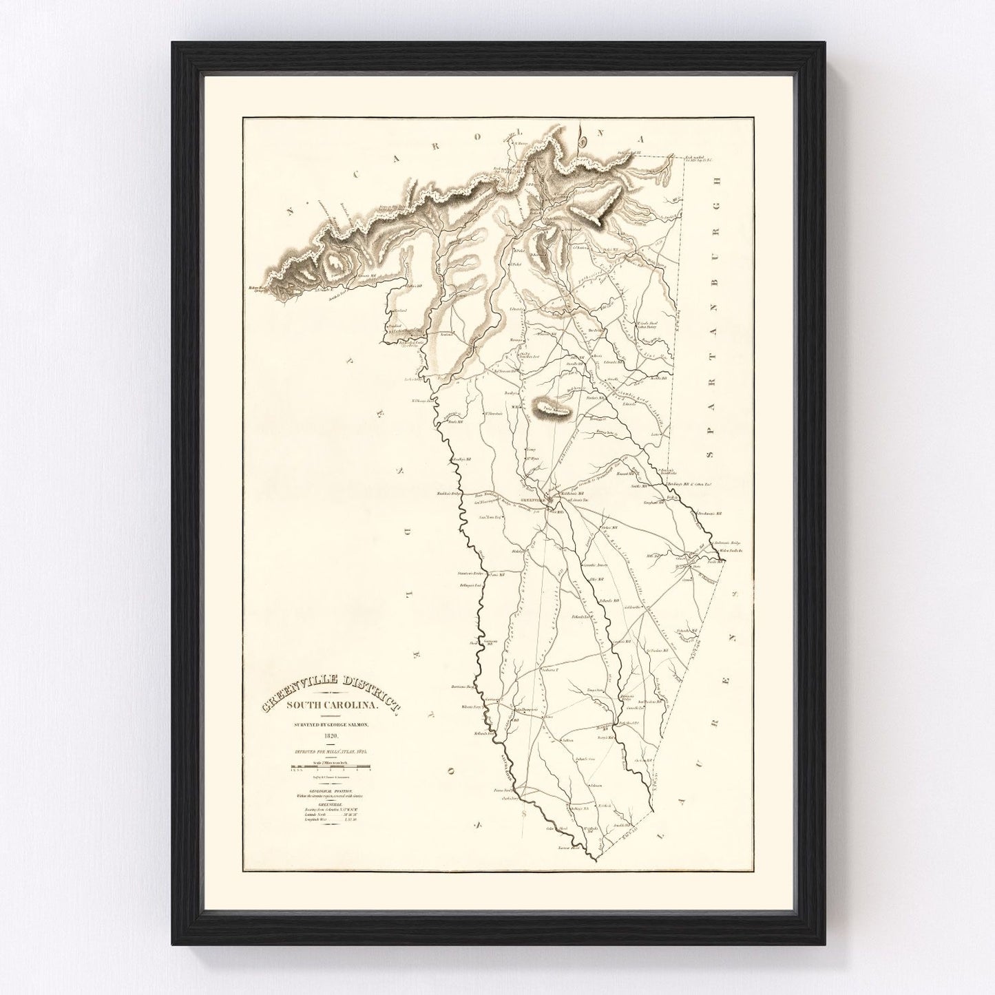 Vintage Map of Greenville County, South Carolina 1825