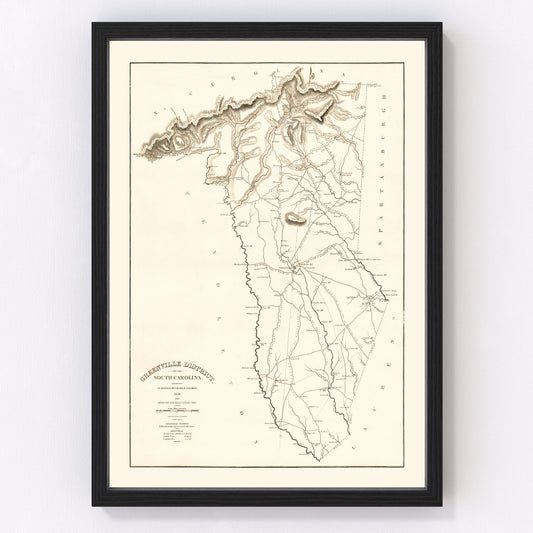 Vintage Map of Greenville County, South Carolina 1825