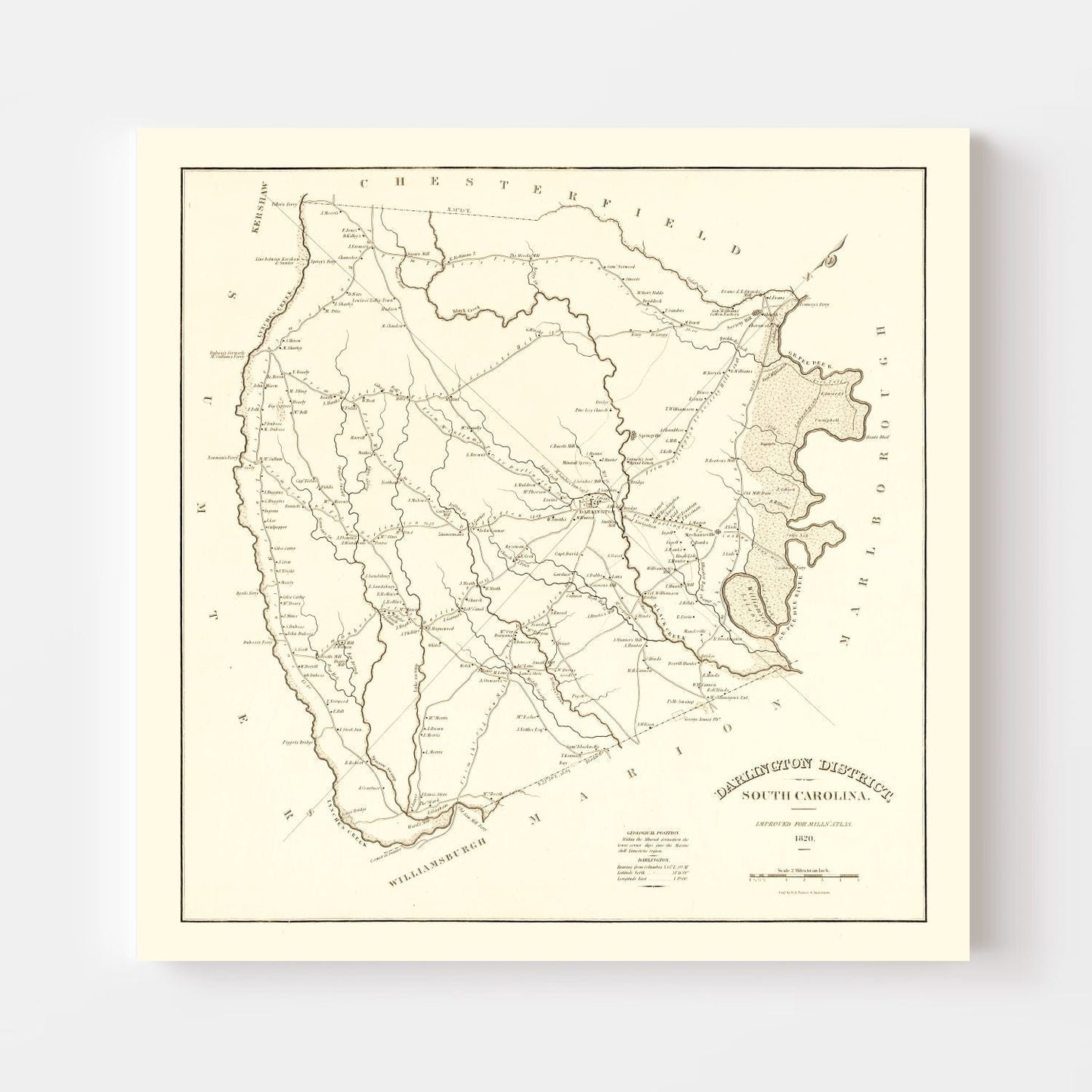 Vintage Map of Darlington County, South Carolina 1825