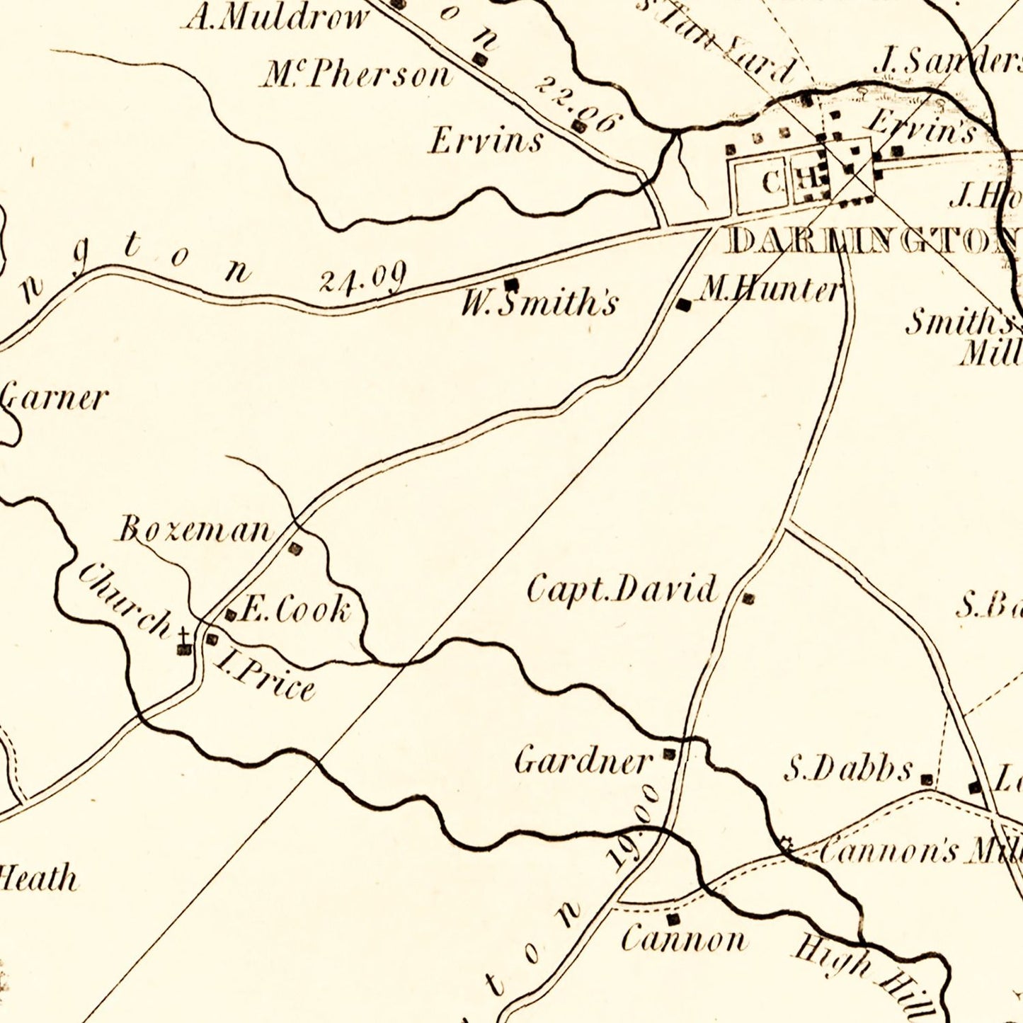 Vintage Map of Darlington County, South Carolina 1825