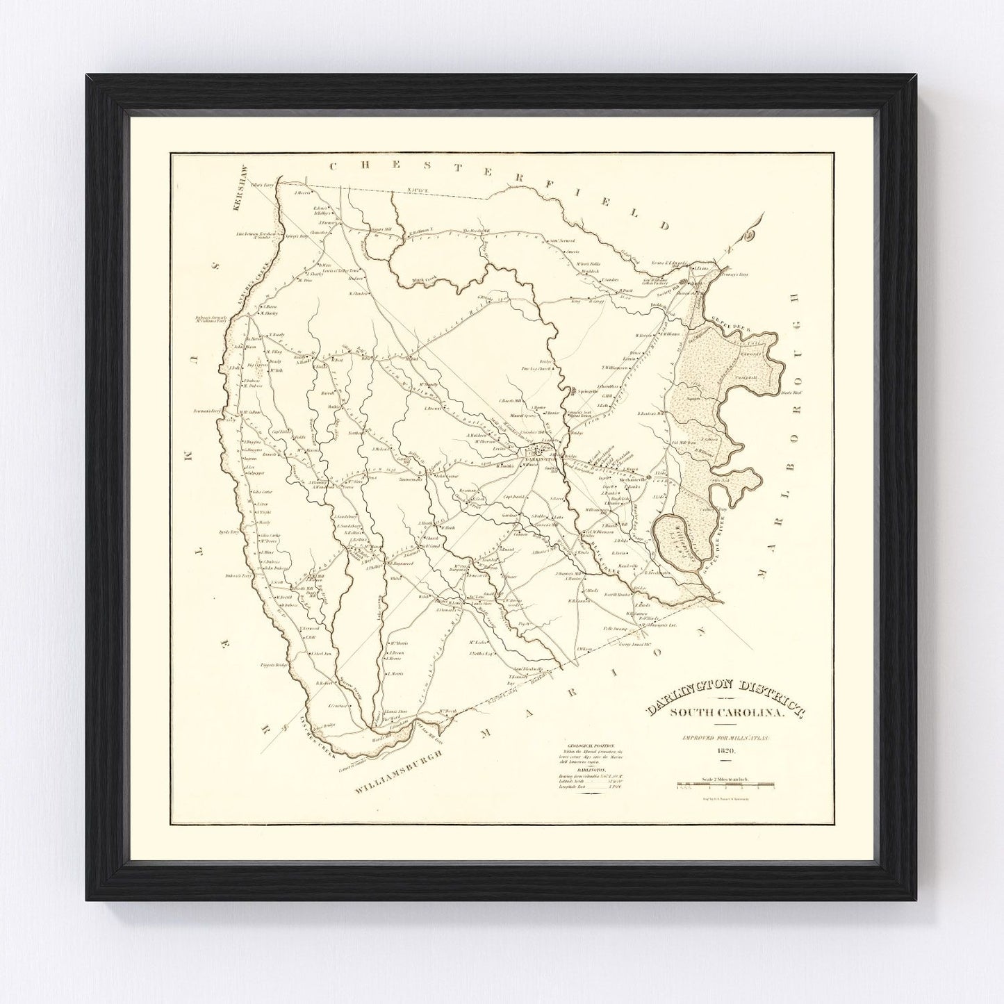 Vintage Map of Darlington County, South Carolina 1825