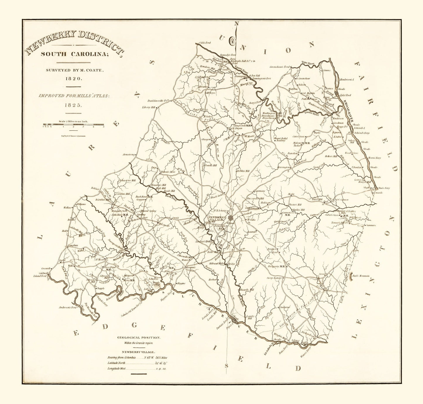 Vintage Map of Newberry County, South Carolina 1820