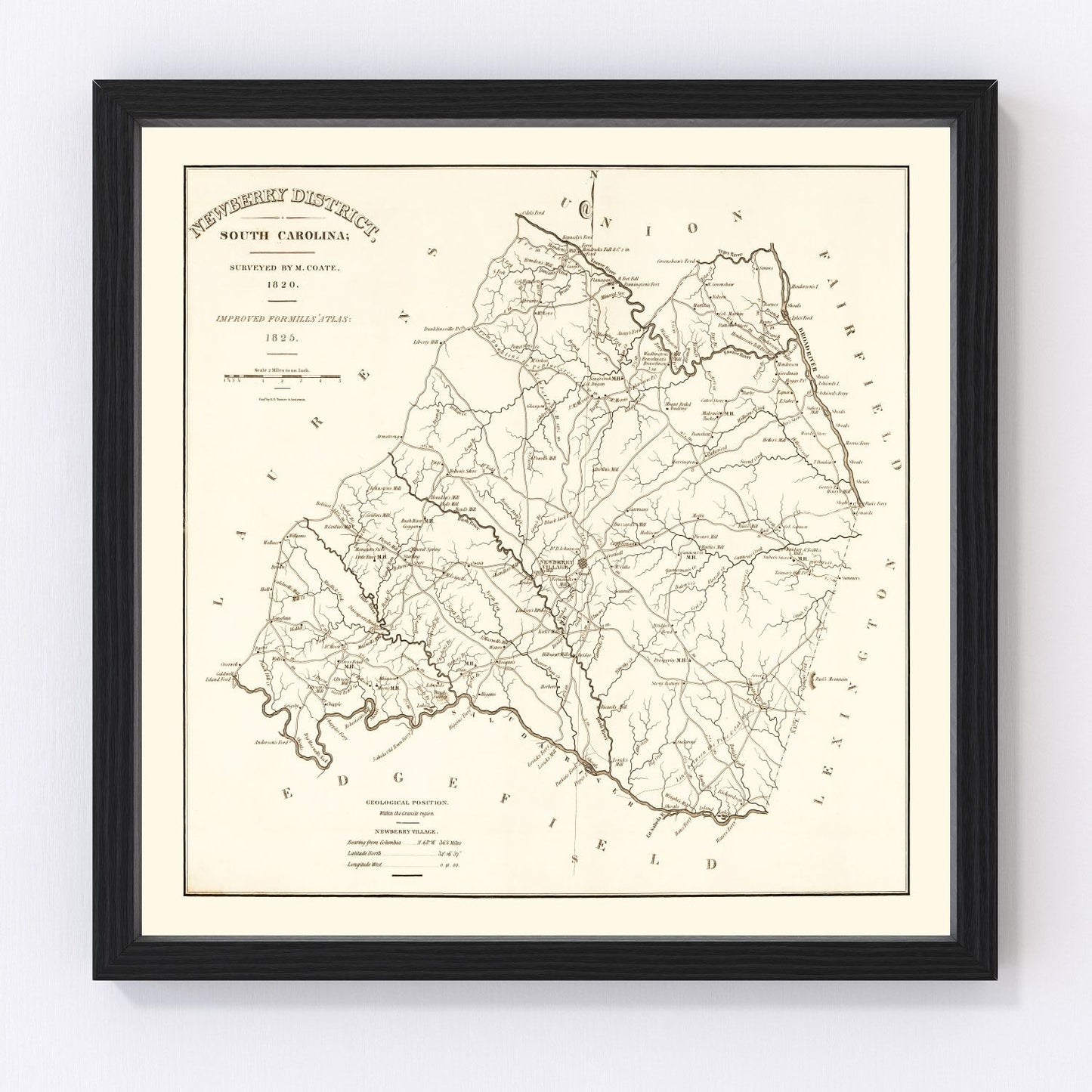 Vintage Map of Newberry County, South Carolina 1820