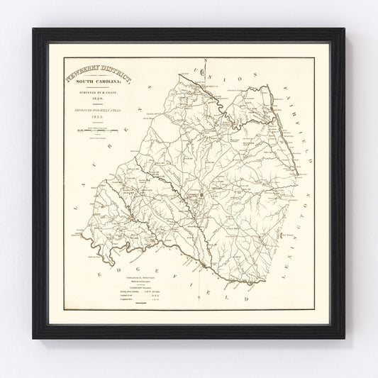 Vintage Map of Newberry County, South Carolina 1820