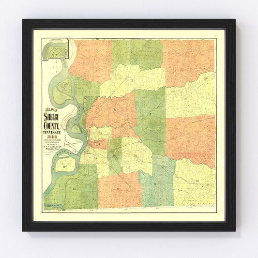 Vintage Map of Shelby County, Tennessee 1888