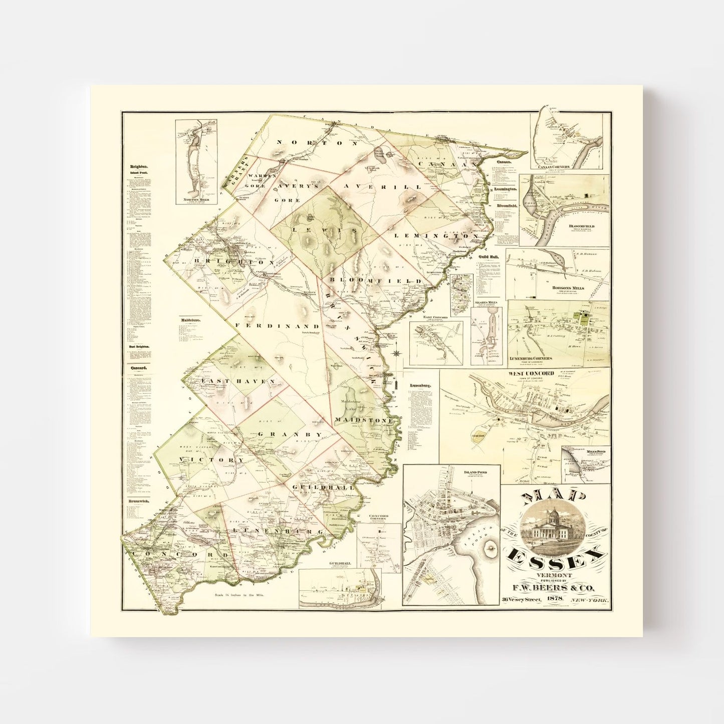 Vintage Map of Essex County, Vermont 1878