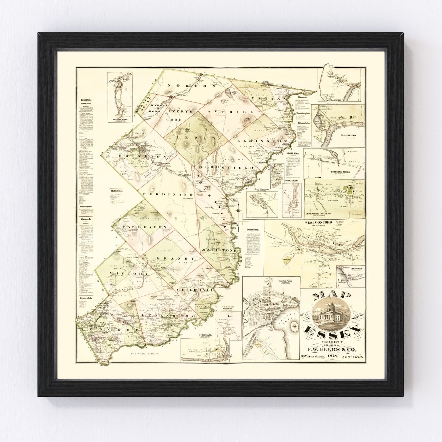 Vintage Map of Essex County, Vermont 1878