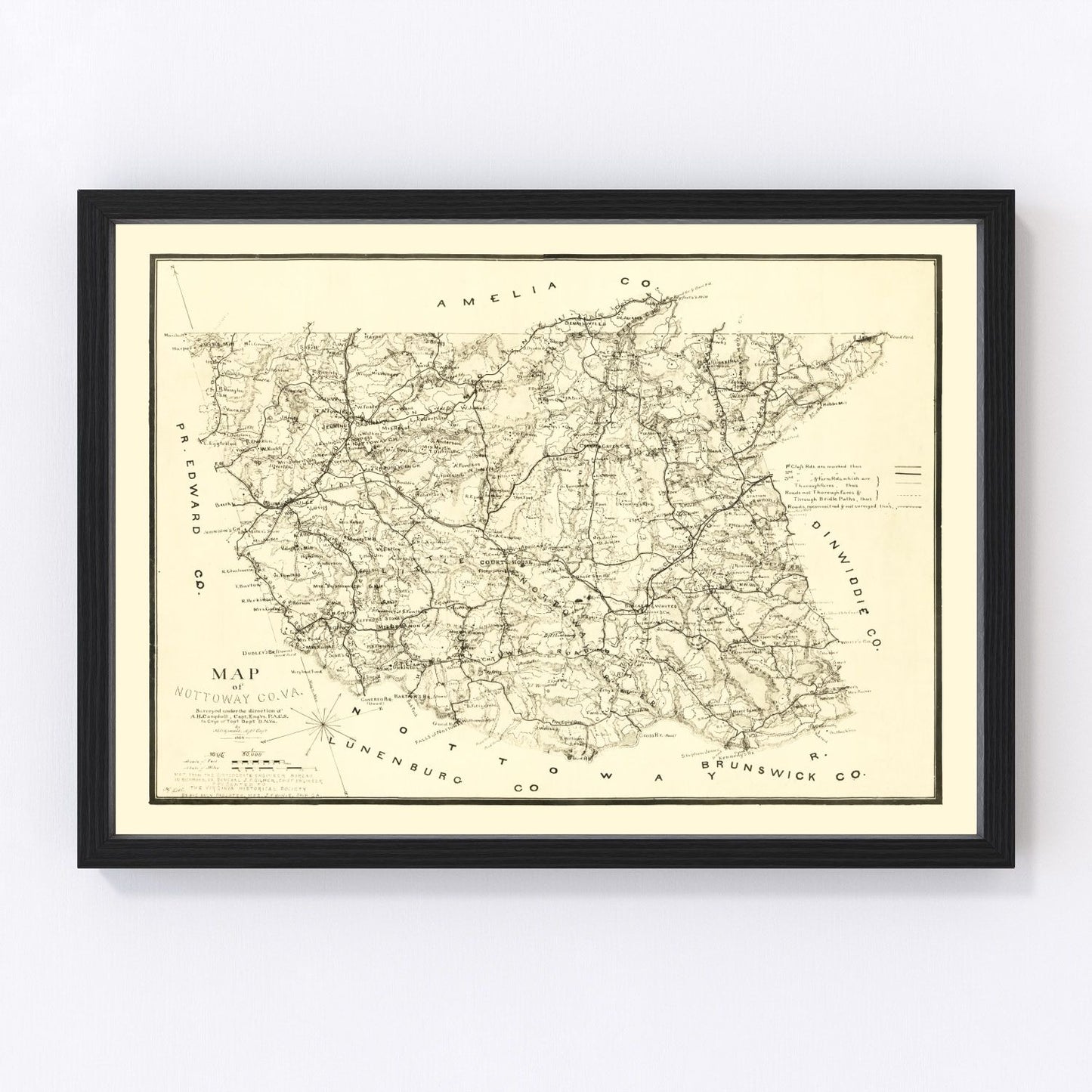 Vintage Map of Nottoway County, Virginia 1864