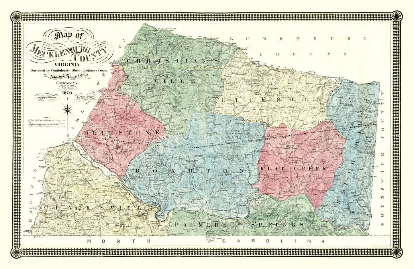 Vintage Map of Mecklenburg County, Virginia 1870