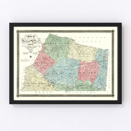 Vintage Map of Mecklenburg County, Virginia 1870
