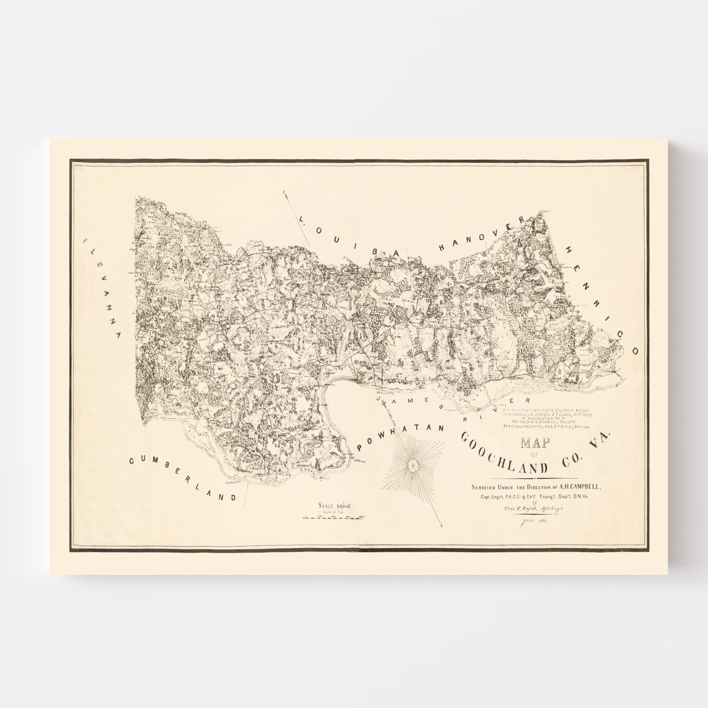 Vintage Map of Goochland County, Virginia 1863