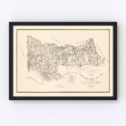 Vintage Map of Goochland County, Virginia 1863