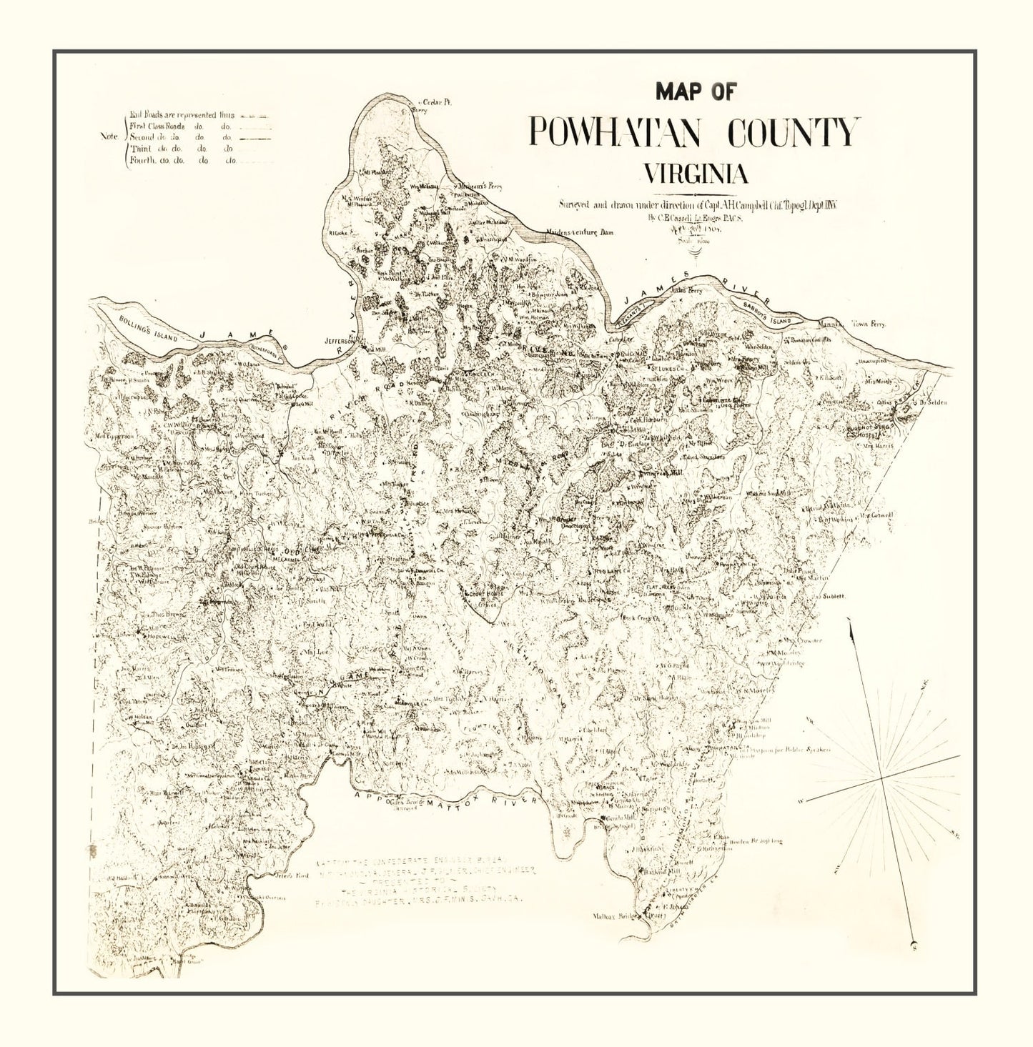 Vintage Map of Powhatan County, Virginia 1864