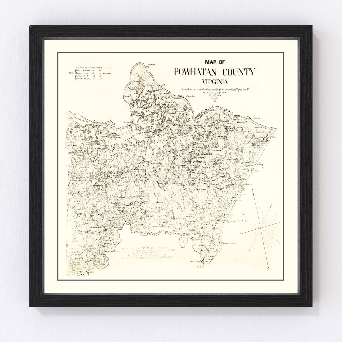 Vintage Map of Powhatan County, Virginia 1864