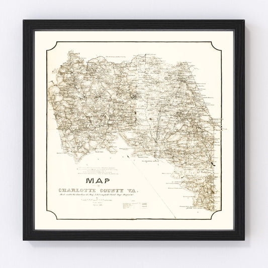 Vintage Map of Charlotte County, Virginia 1864