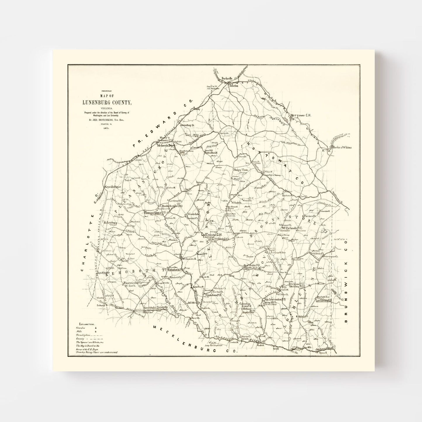 Vintage Map of Lunenburg County, Virginia 1871