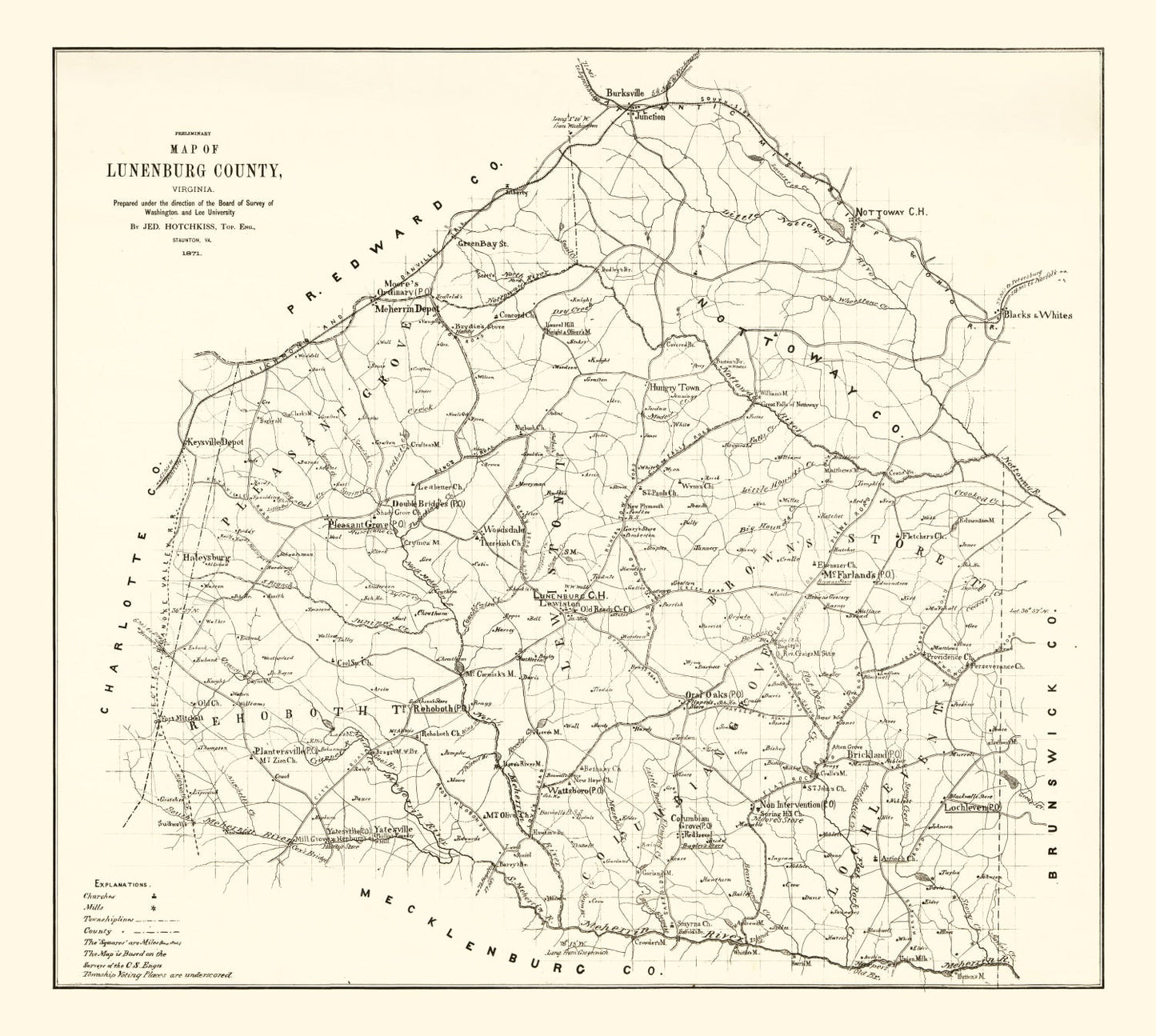 Vintage Map of Lunenburg County, Virginia 1871
