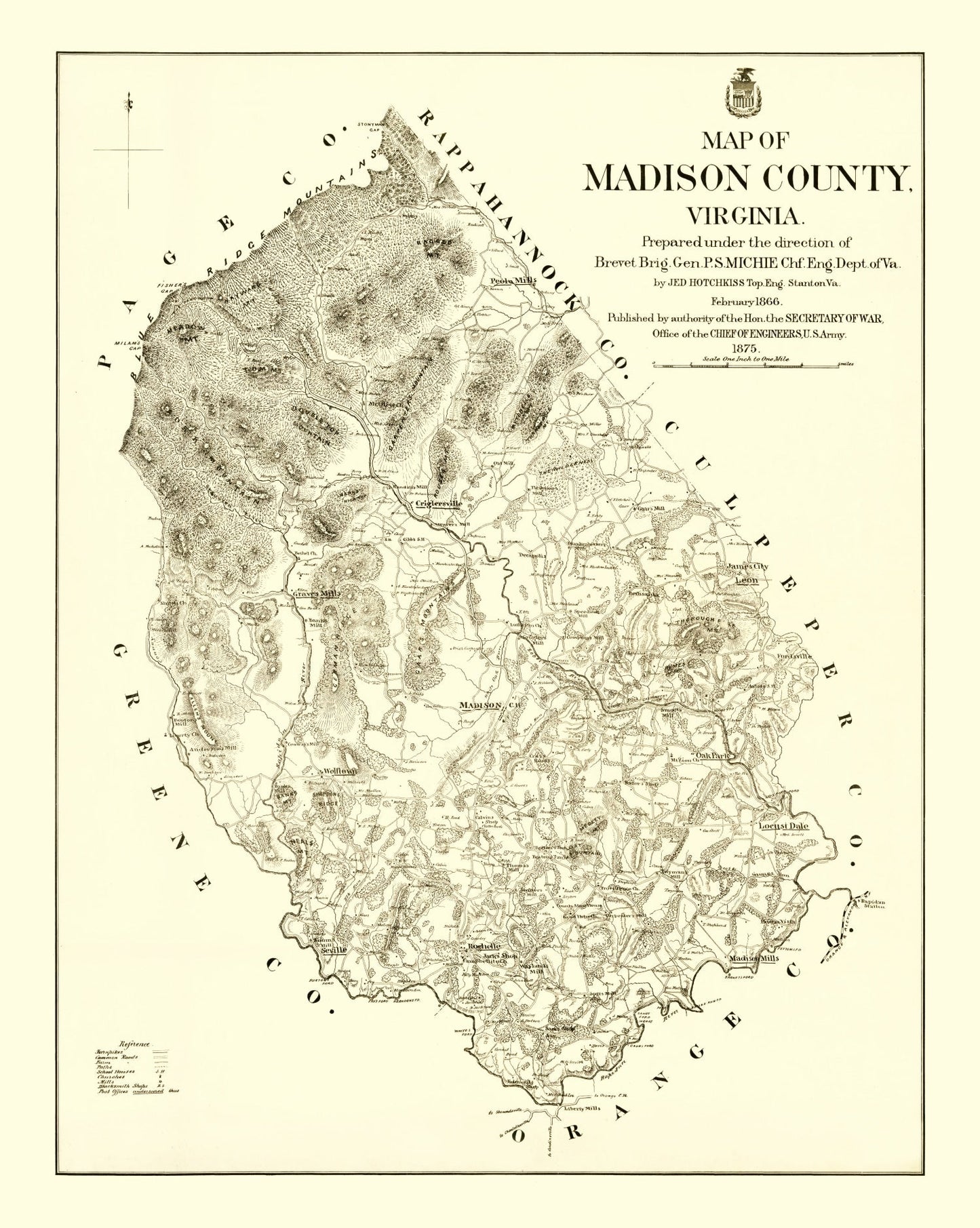 Vintage Map of Madison County, Virginia 1875