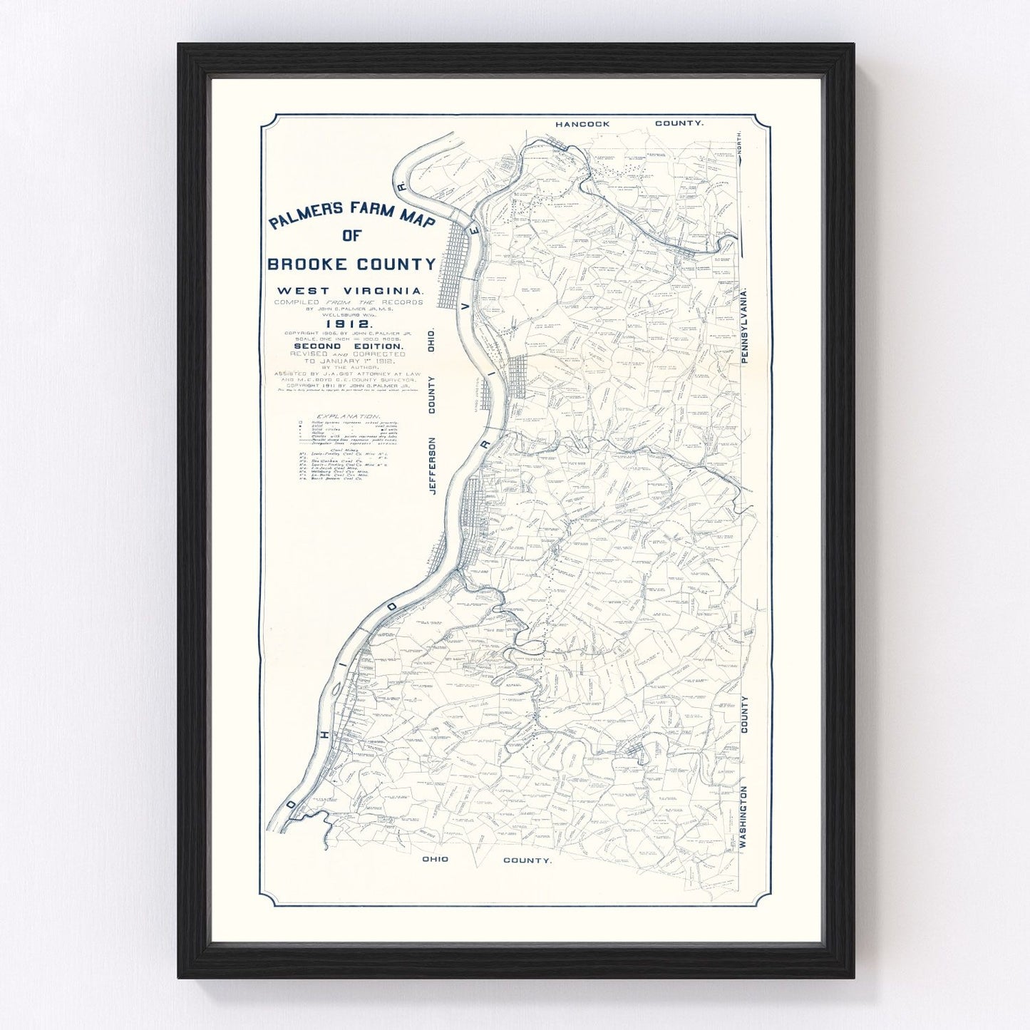 Vintage Map of Brooke County, West Virginia 1912