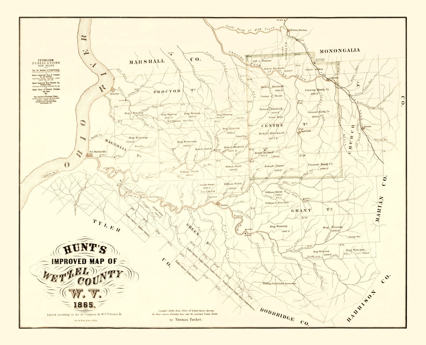 Vintage Map of Wetzel County, West Virginia 1865