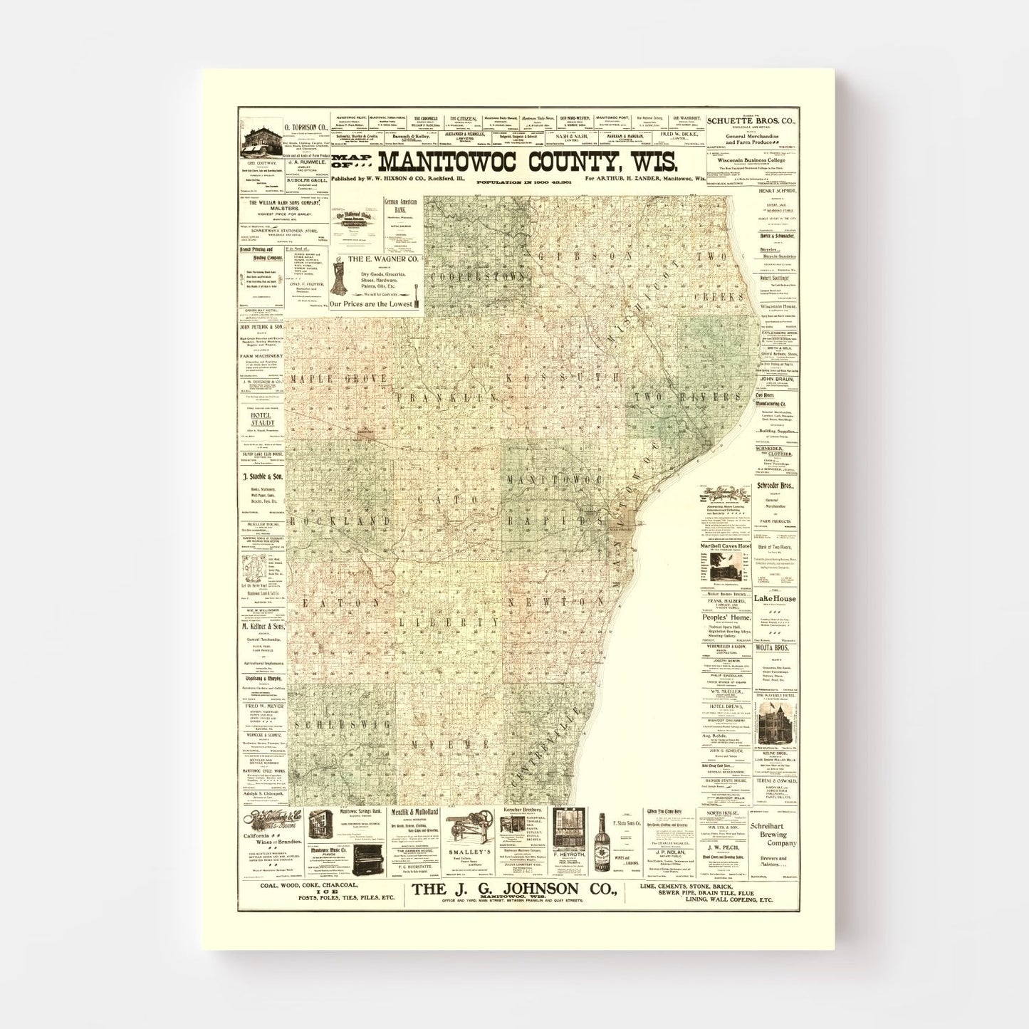 Vintage Map of Manitowac County, Wisconsin 1902