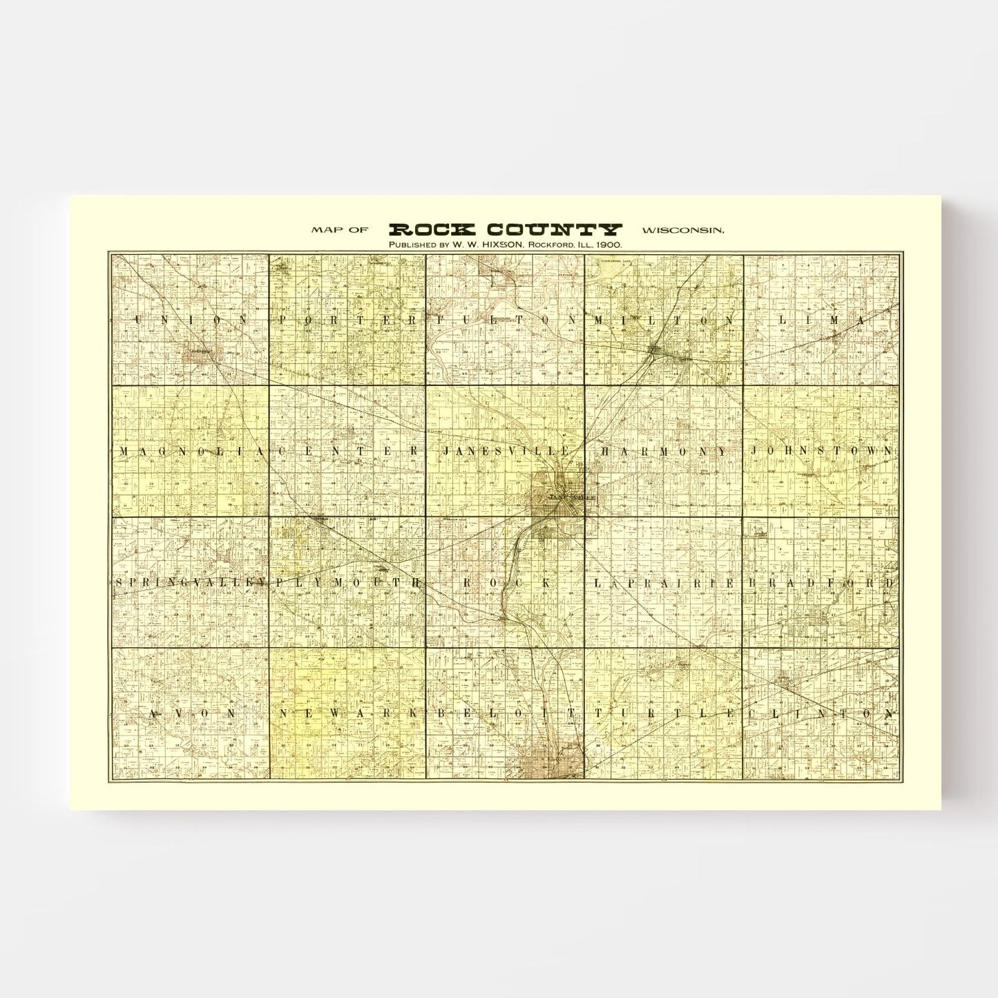 Vintage Map of Rock County, Wisconsin 1900