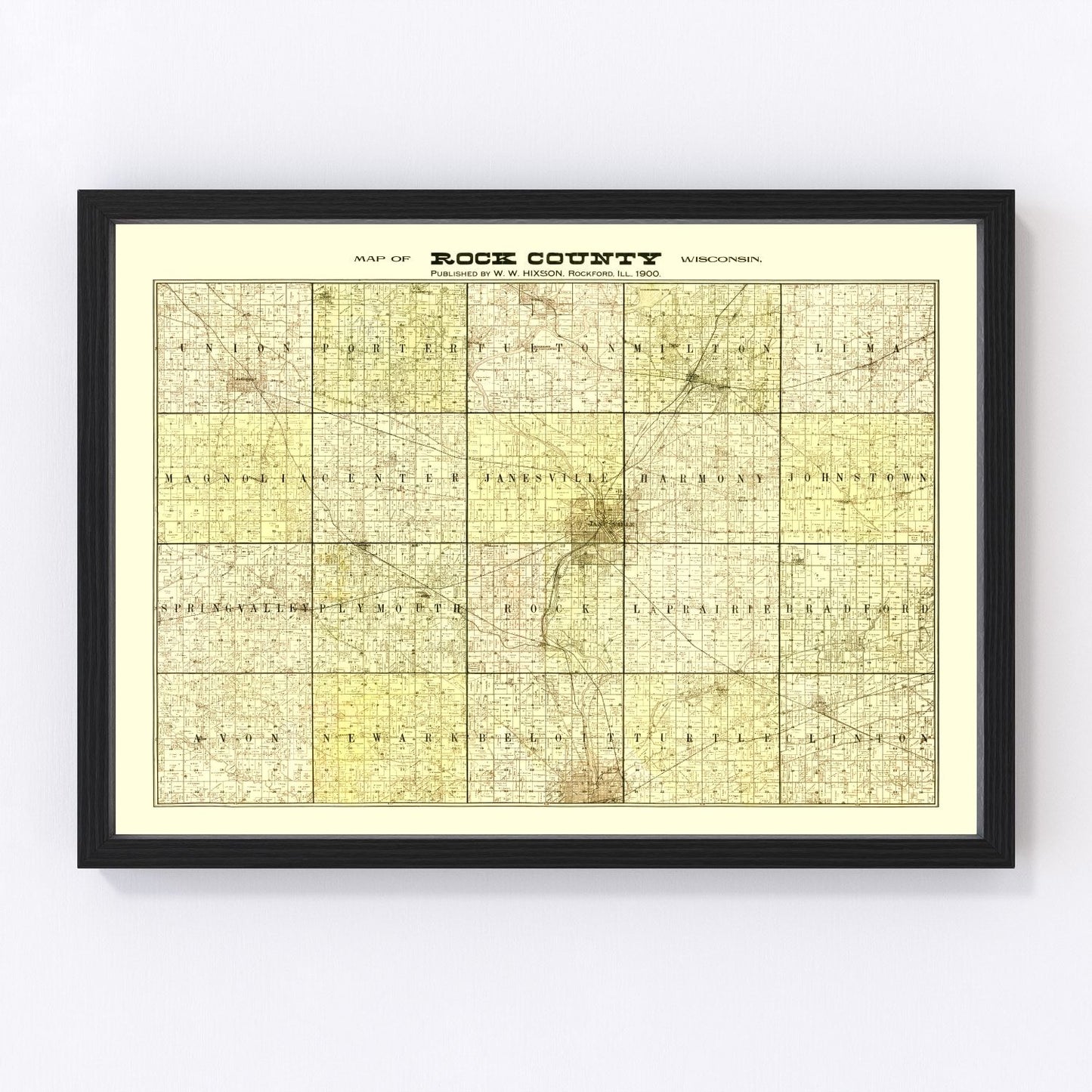 Vintage Map of Rock County, Wisconsin 1900