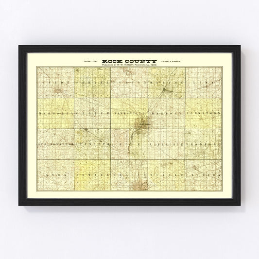 Vintage Map of Rock County, Wisconsin 1900