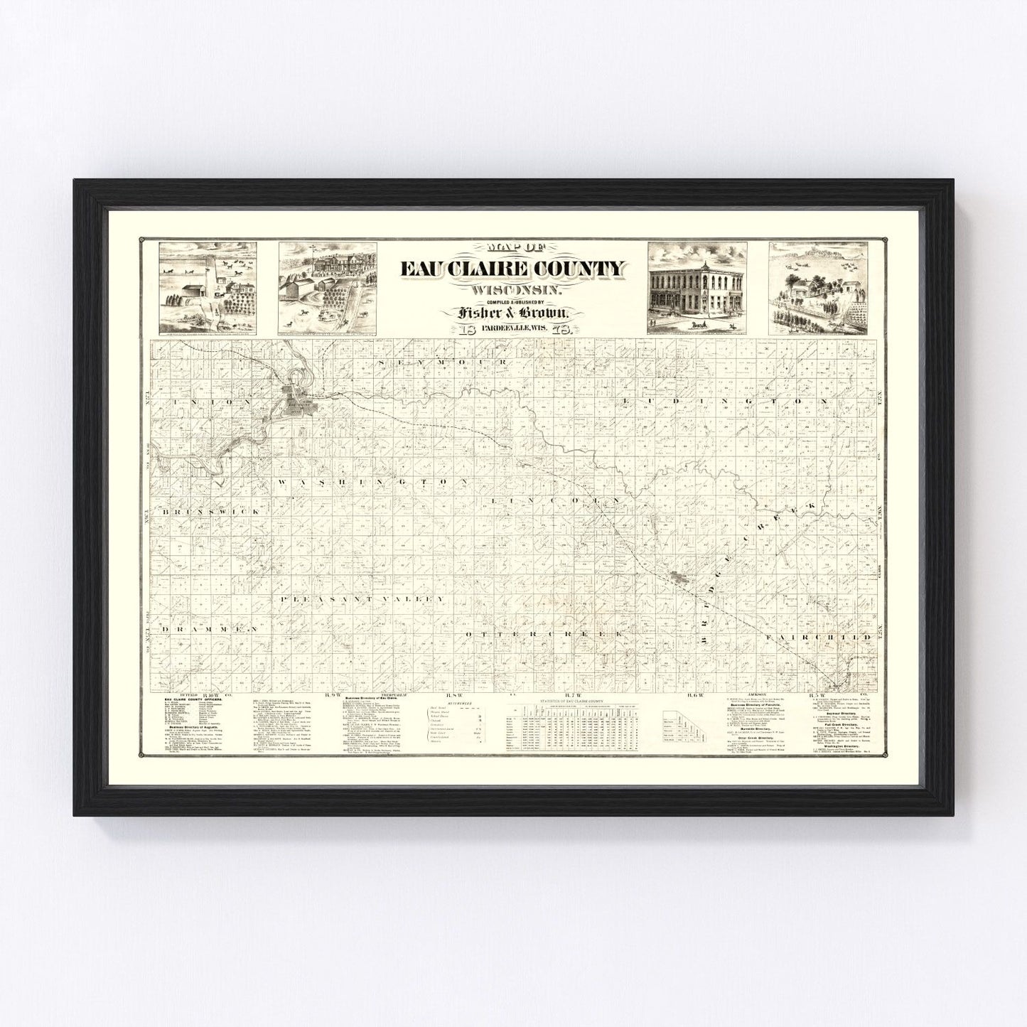 Vintage Map of Eau Claire County, Wisconsin 1878