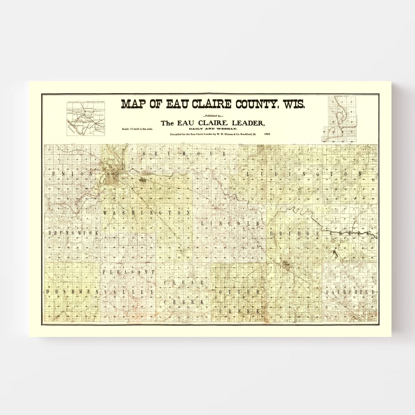 Vintage Map of Eau Claire County, Wisconsin 1902