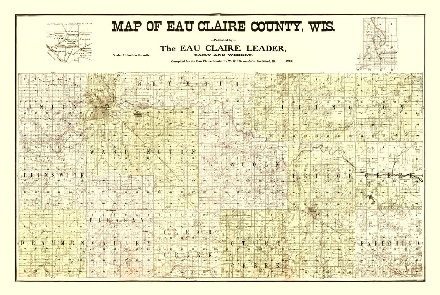 Vintage Map of Eau Claire County, Wisconsin 1902