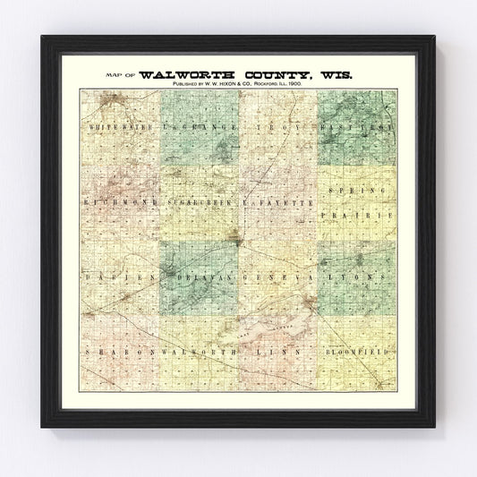 Vintage Map of Walworth County, Wisconsin 1900