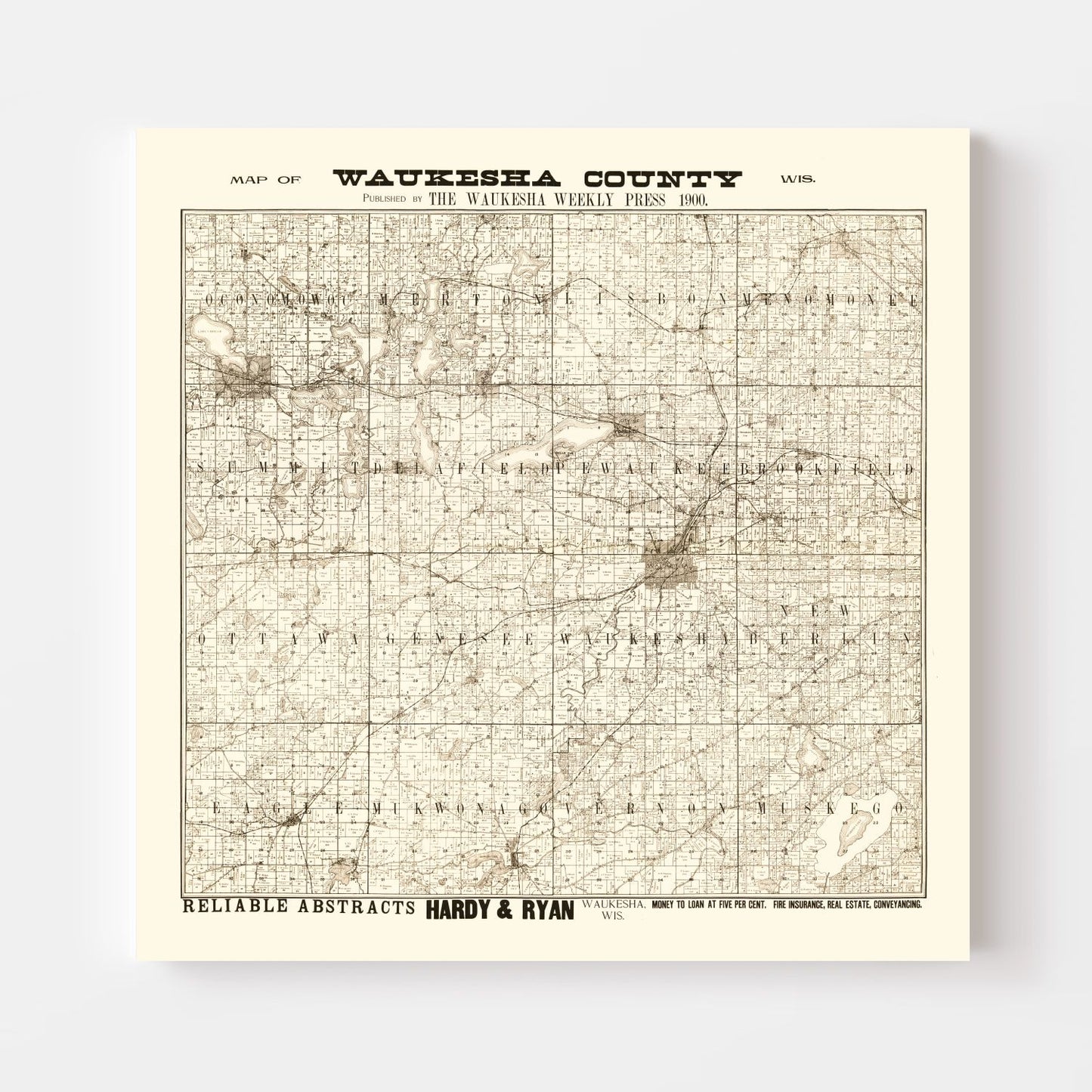 Vintage Map of Waukesha County, Wisconsin 1873