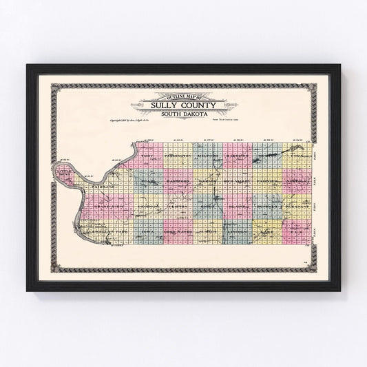 Vintage Map of Sully County, South Dakota 1916