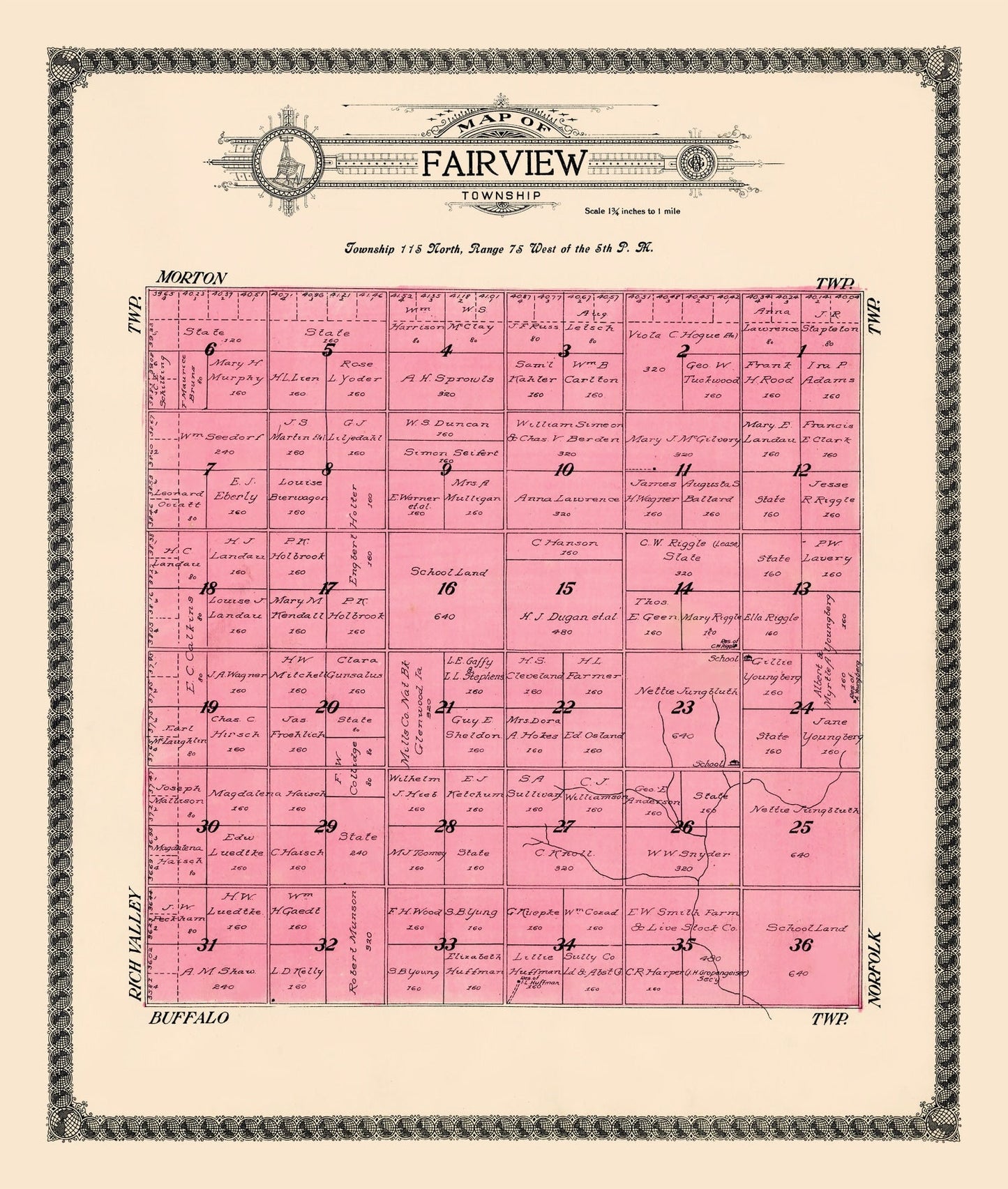Vintage Map of Fairview Township, Sully County, South Dakota 1916
