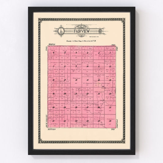 Vintage Map of Fairview Township, Sully County, South Dakota 1916