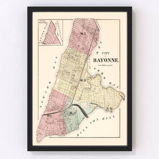 Vintage Map of Bayonne, New Jersey 1873