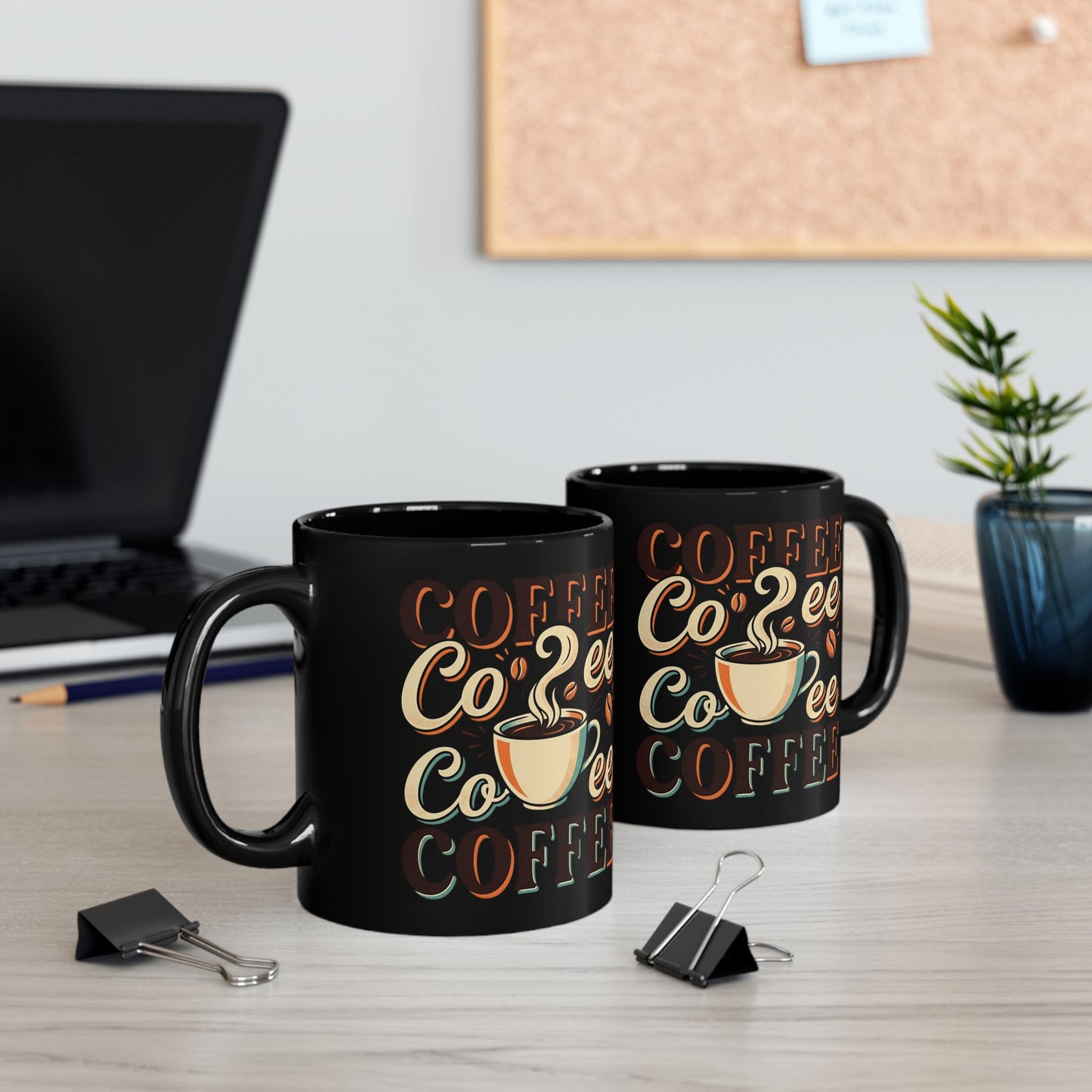 Coffee Lovers Black Mug — Retro 'Coffee' Typography with Steaming Cup (11oz & 15oz)